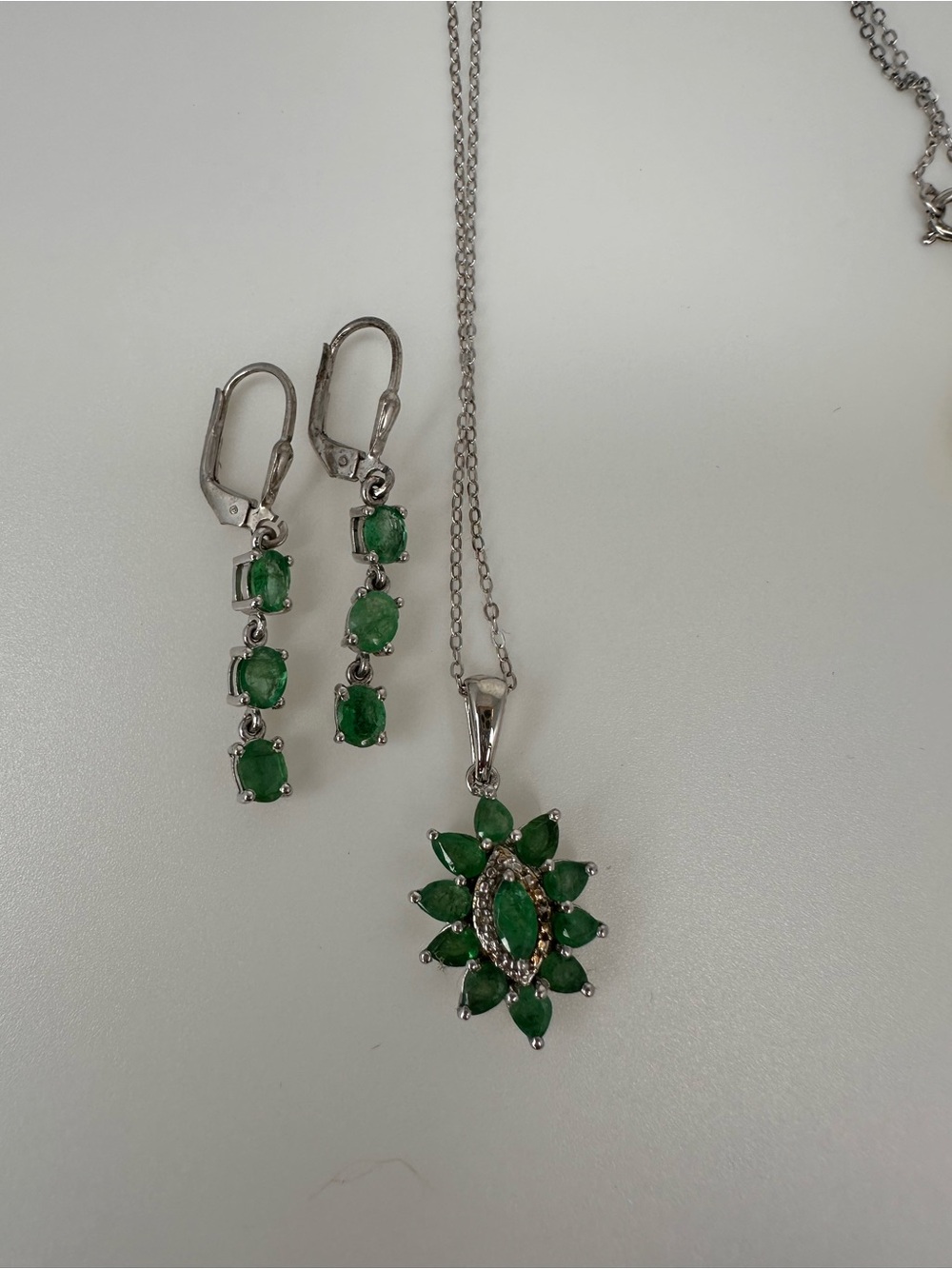 Sterling Silver Green Gemstone Necklace and Earrings Set